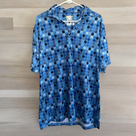 Tailor Byrd Golf Polo Shirt Mens XL Blue Geometric Polka Dots Performance - Picture 1 of 5